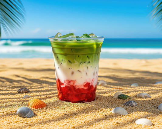 Iced Strawberry Sauce Matcha Latte