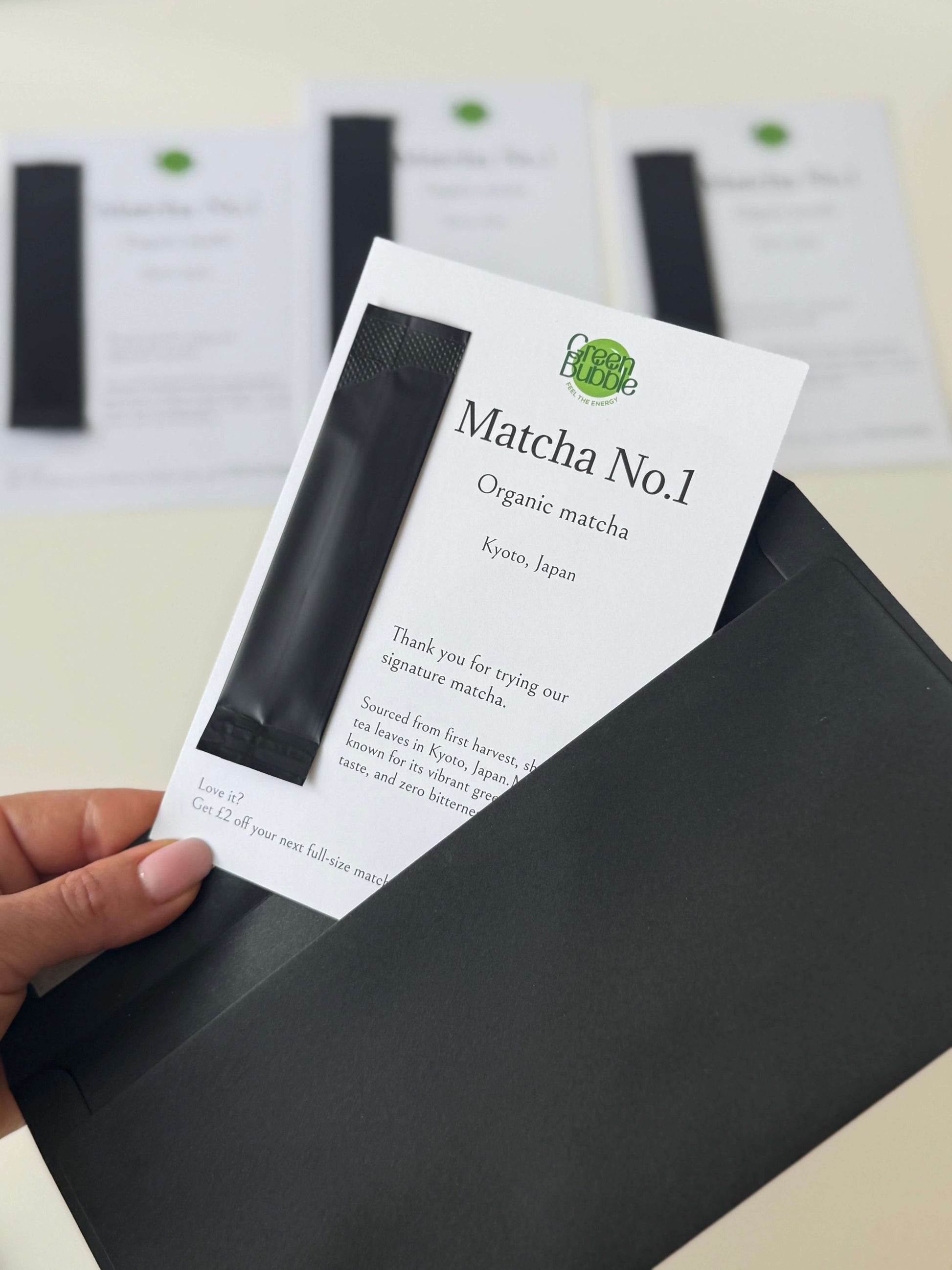 Green bubble ceremonial matcha powder sample